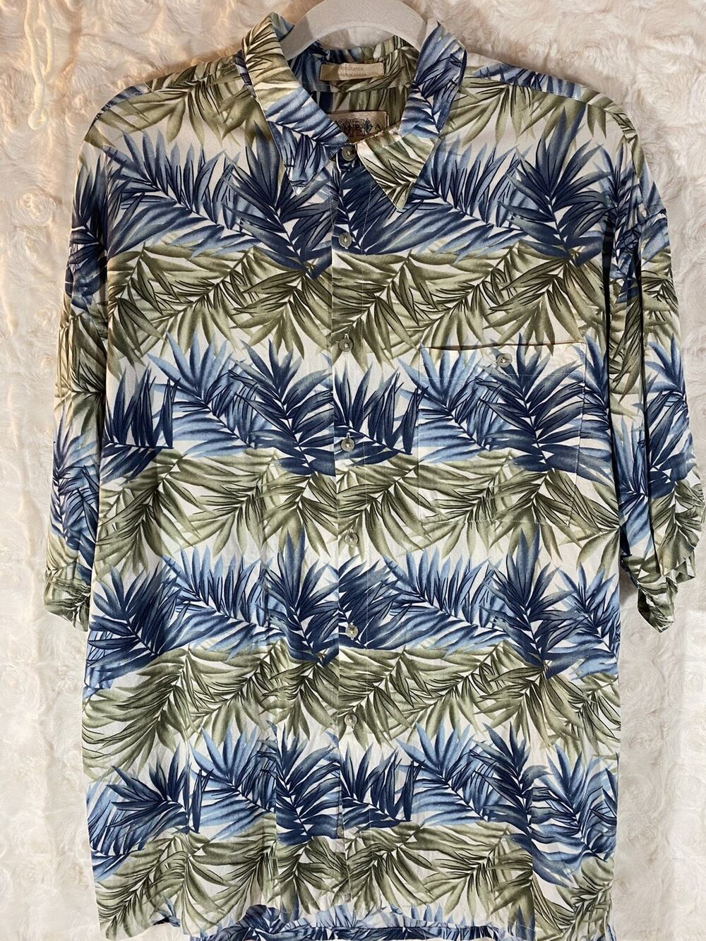 Campia Moda shirt Button Down Hawaiian XL Men brown green cream